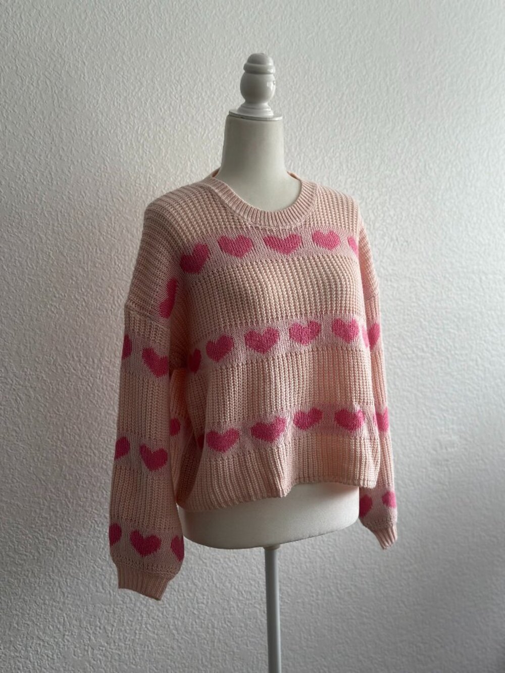 Jessica Simpson Pink Heart Sweater Small Chunky Knit Cropped Cozy Cute Pullover